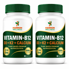 Hannon Wellness Vitamin-B12 with D3, K2 & Calcium – 4-in-1 Plant-Based Nutraceutical ( Pack of 2 )