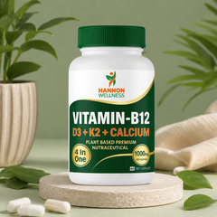 Hannon Wellness Vitamin-B12 with D3, K2 & Calcium – 4-in-1 Plant-Based Nutraceutical