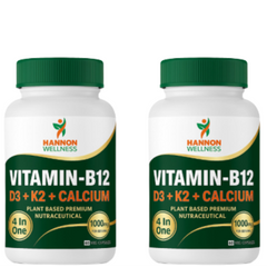 Hannon Wellness Vitamin-B12 with D3, K2 & Calcium – 4-in-1 Plant-Based Nutraceutical ( Pack of 2 )