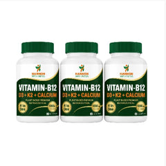 Hannon Wellness Vitamin-B12 with D3, K2 & Calcium – 4-in-1 Plant-Based Nutraceutical ( Pack of 3 )