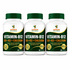 Hannon Wellness Vitamin-B12 with D3, K2 & Calcium – 4-in-1 Plant-Based Nutraceutical ( Pack of 3 )
