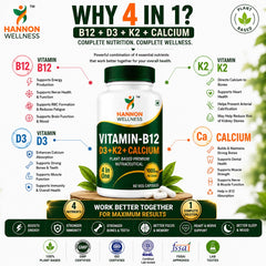 Vitamin-B12 with D3, K2 & Calcium – 4-in-1 Plant-Based Nutraceutical