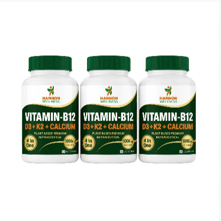 Hannon Wellness Vitamin-B12 with D3, K2 & Calcium – 4-in-1 Plant-Based Nutraceutical ( Pack of 3 )